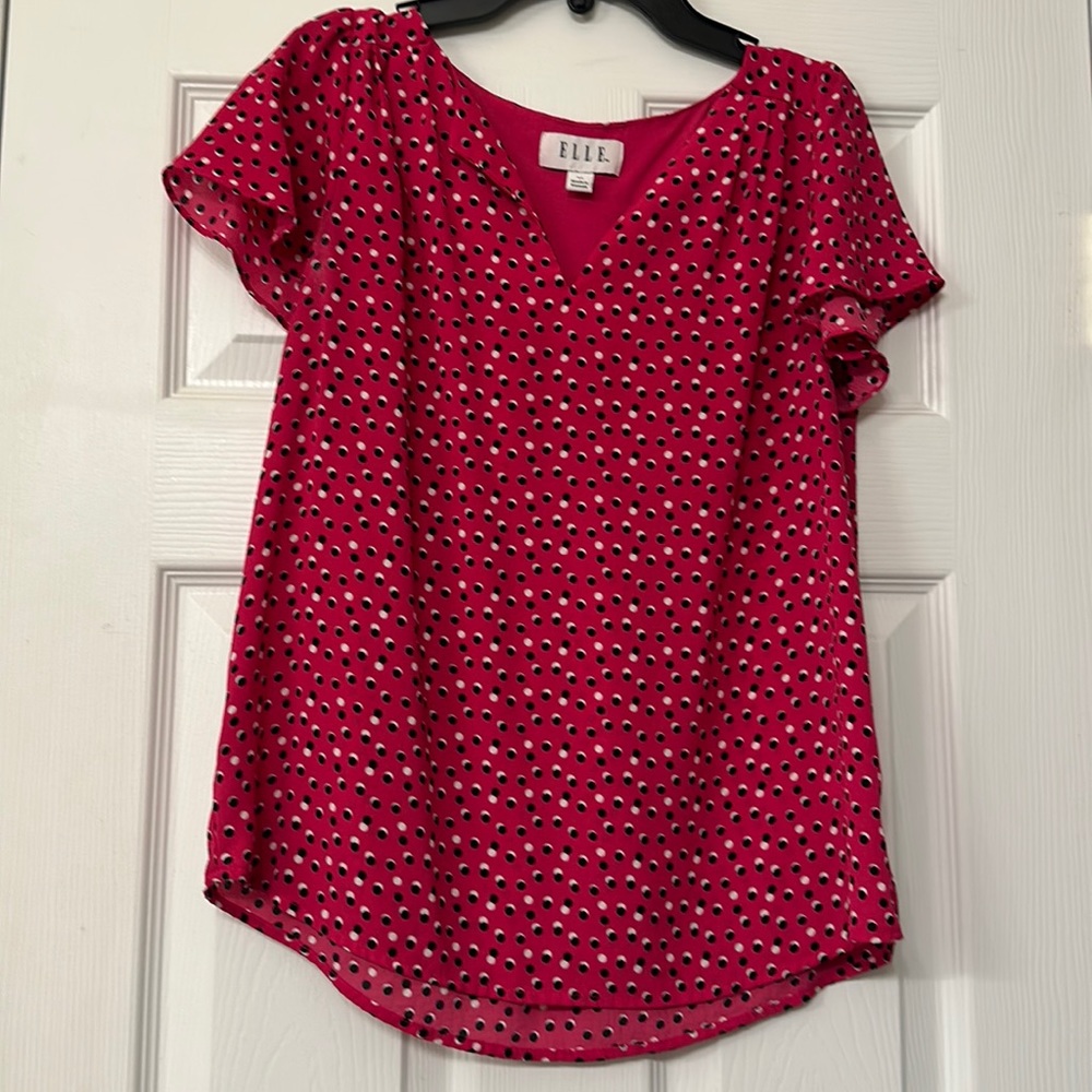 Elle Pink Polka Dot Top Flutter Sleeve